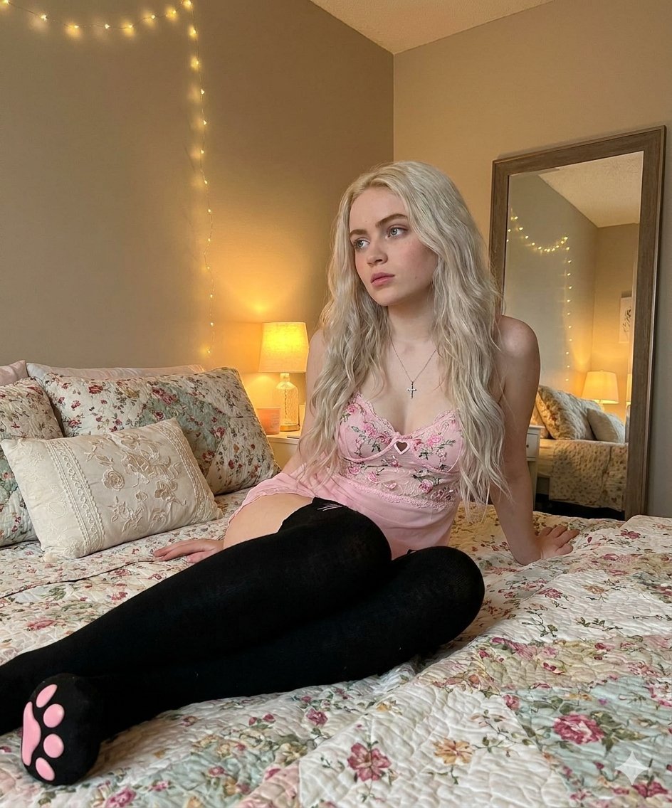 Cozy Kawaii Soft-Girl Bedroom Portrait — AI image template example
