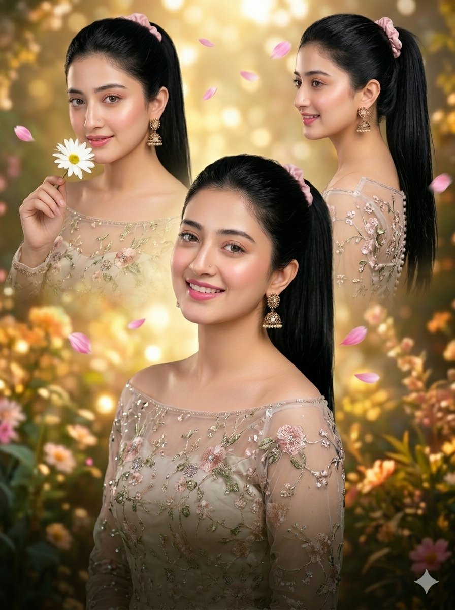 Luxury Floral Embroidery Portrait Collage — AI image template example