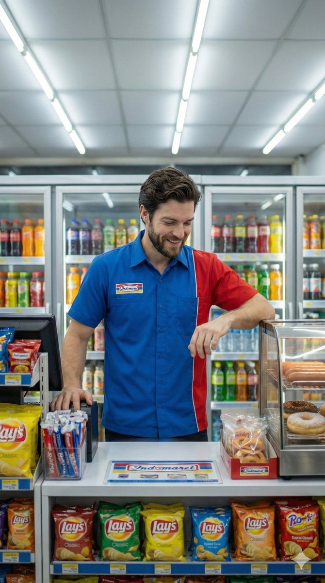Photorealistic Convenience Store Clerk Cinematic Shot