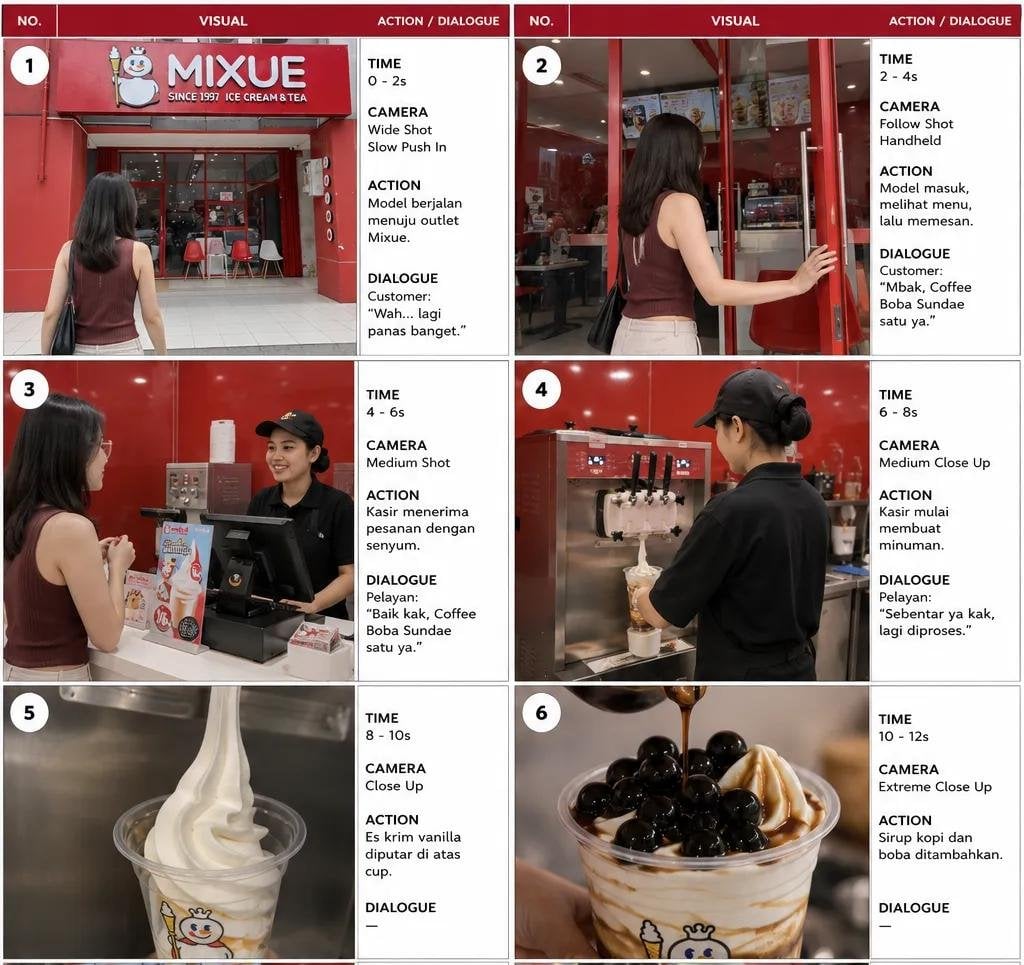 Professional Commercial Storyboard Sheet — AI image template example