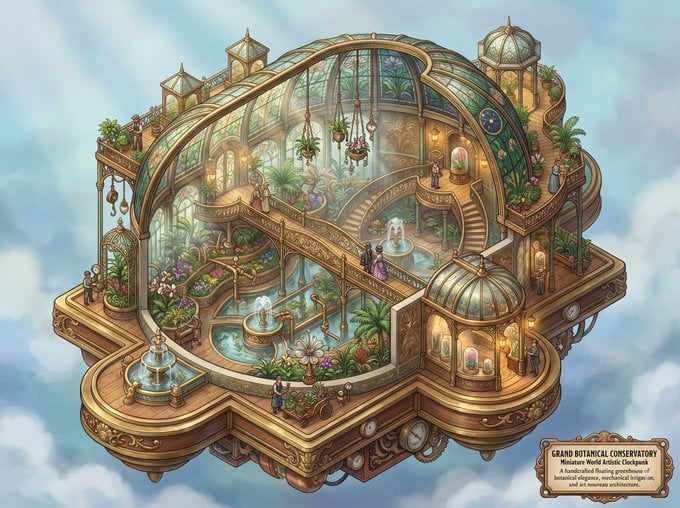 Clockpunk Miniature Botanical Greenhouse — AI image template example
