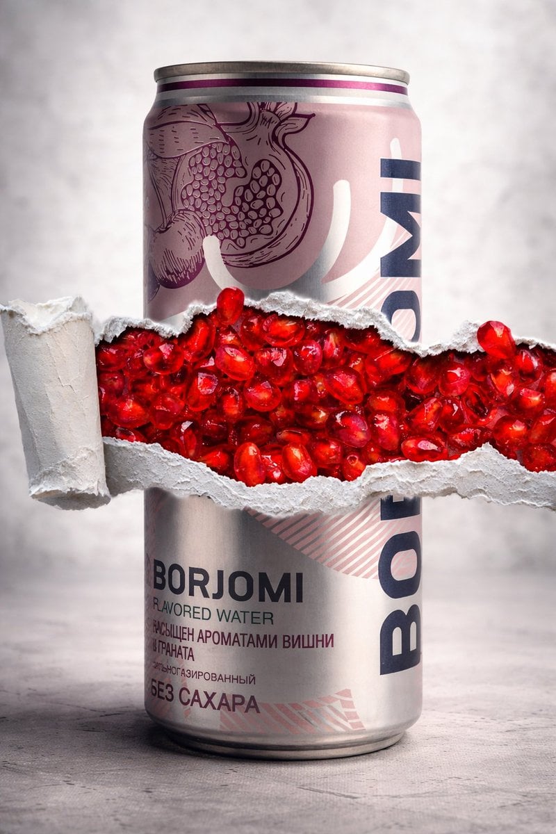 8K Product Photography with Conceptual Cutaway (Borjomi)