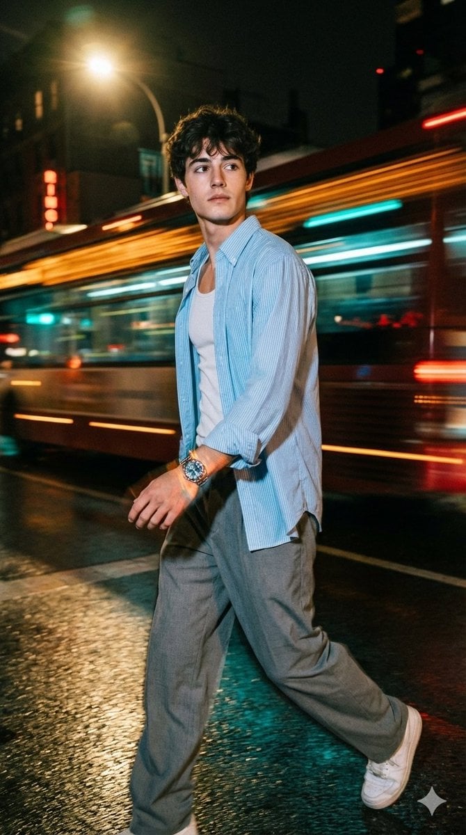 Cinematic Night Street Portrait of Indian Man
