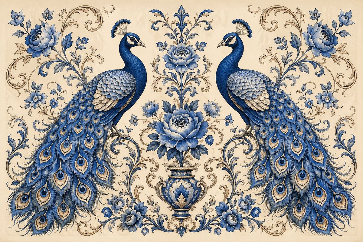 Vintage Peacock Botanical Illustration
