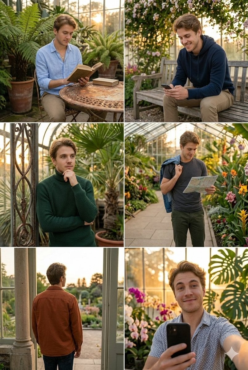 Sunlit Greenhouse Exploration Collage — AI image template example