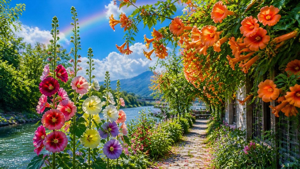 June Flower Riverside Garden — AI image template example