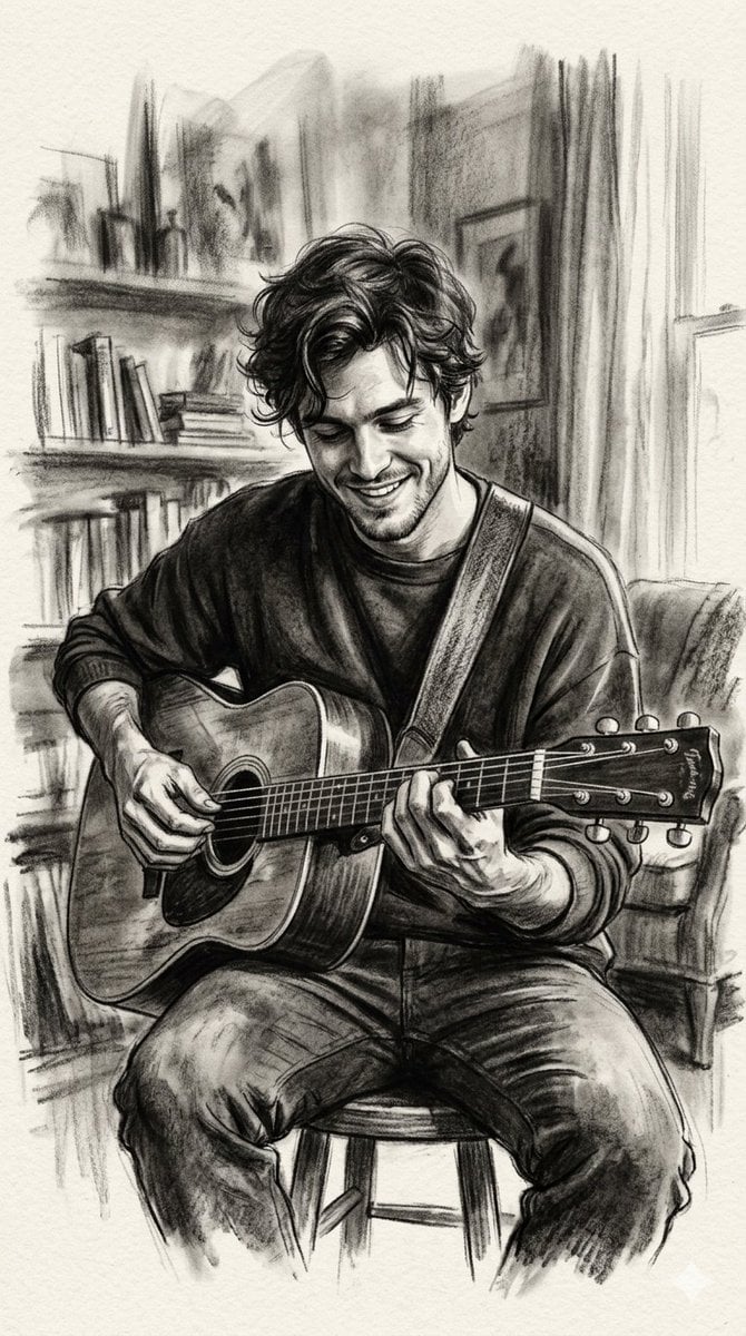 Charcoal Portrait of Guitarist — AI image template example