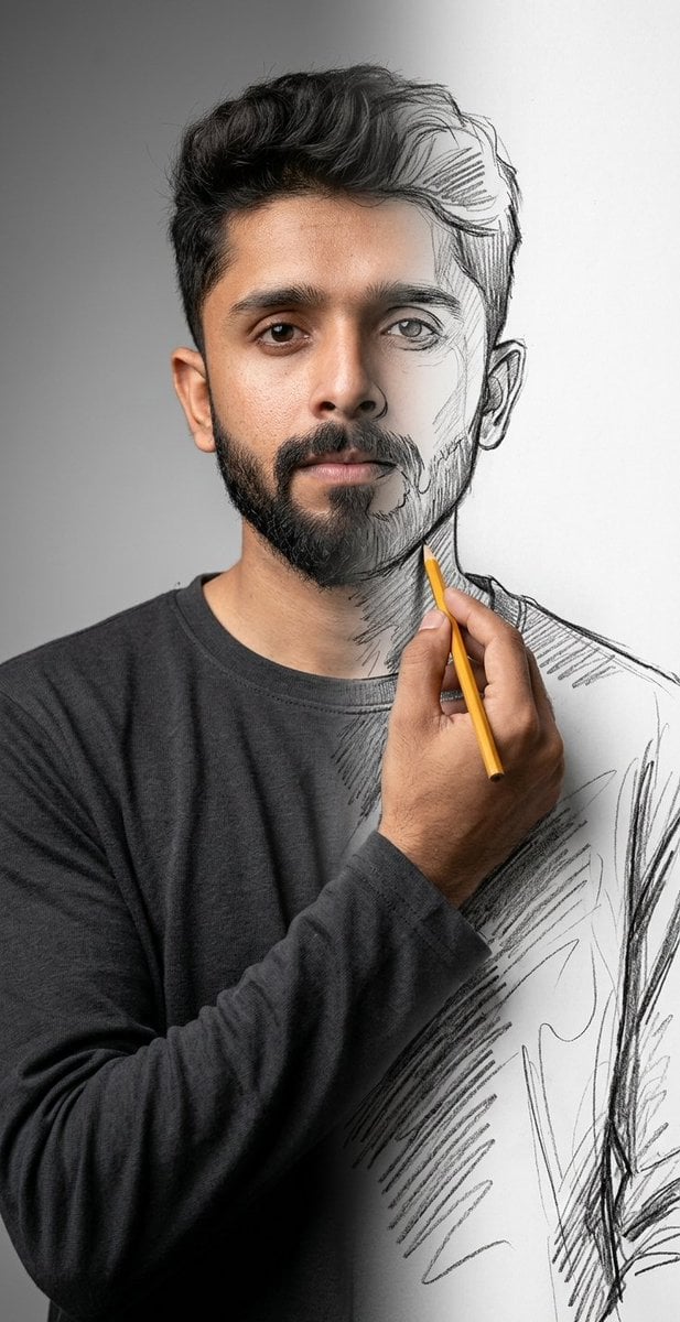 Surreal Mixed-Media Charcoal Portrait — AI image template example