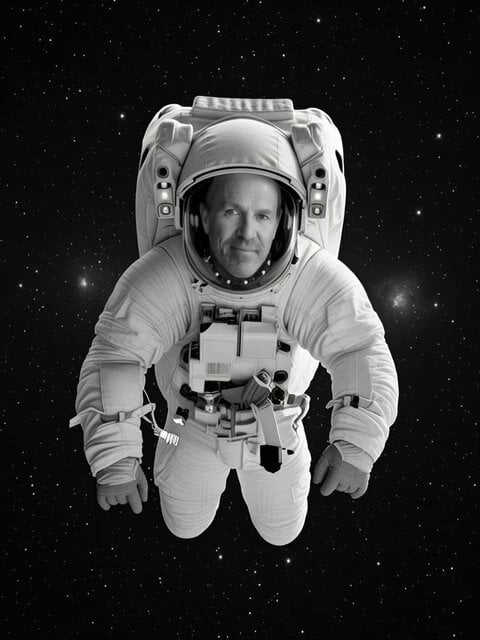 Grok Imagine Prompt: Floating in space with Tesla outfit