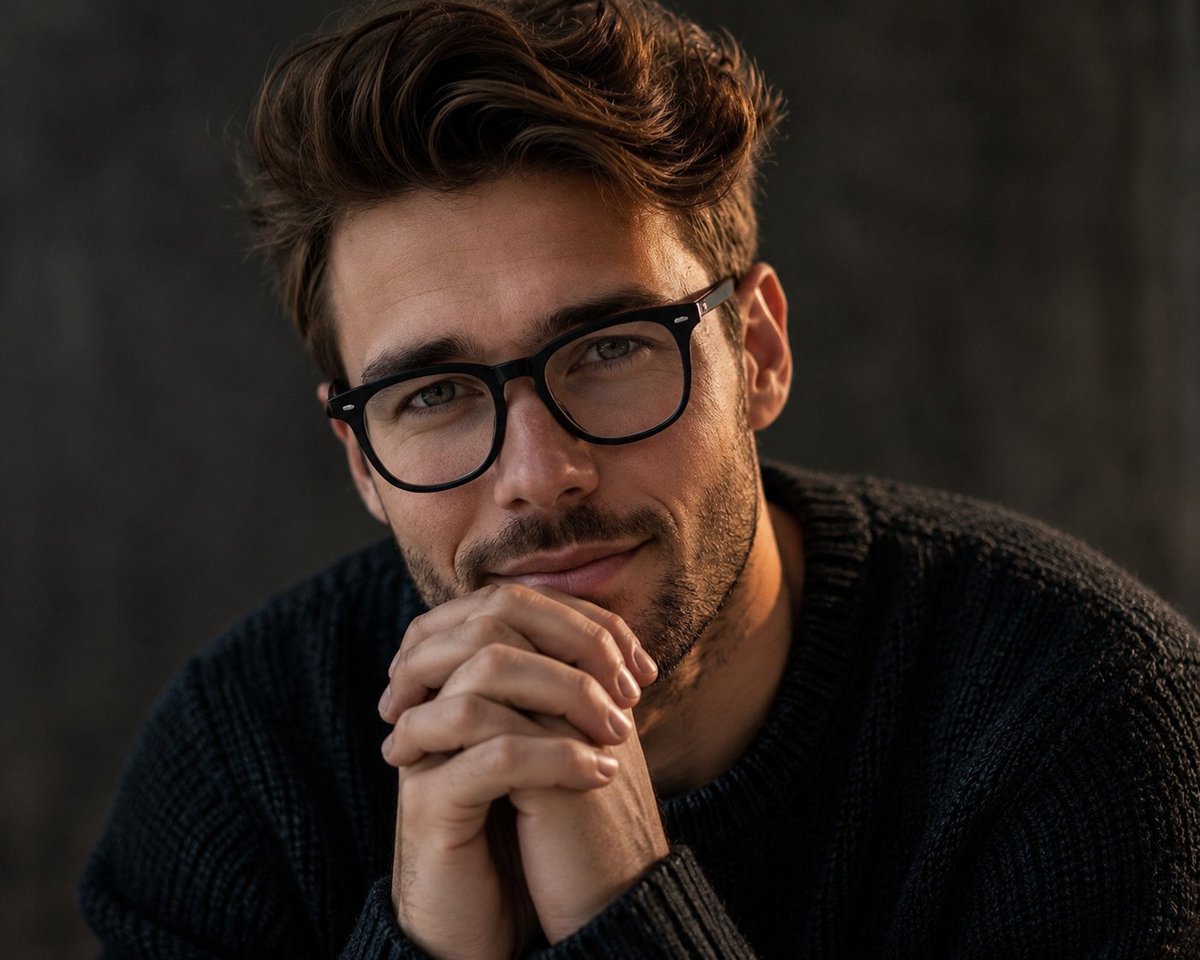 Masculine Contemplative Editorial Portrait — AI image template example