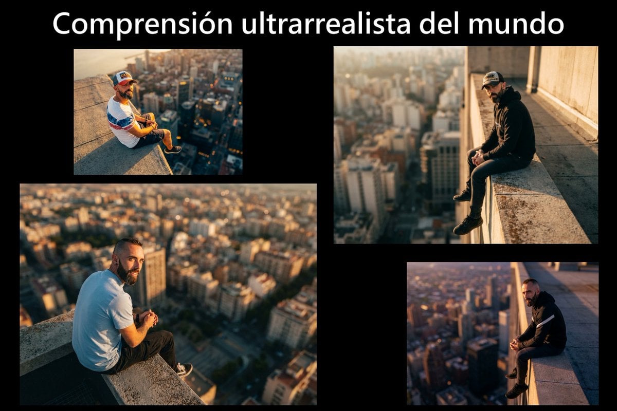 Cinematic rooftop portrait from reference photos