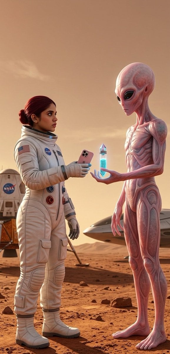 Martian Astronaut and Alien Exchange — AI image template example