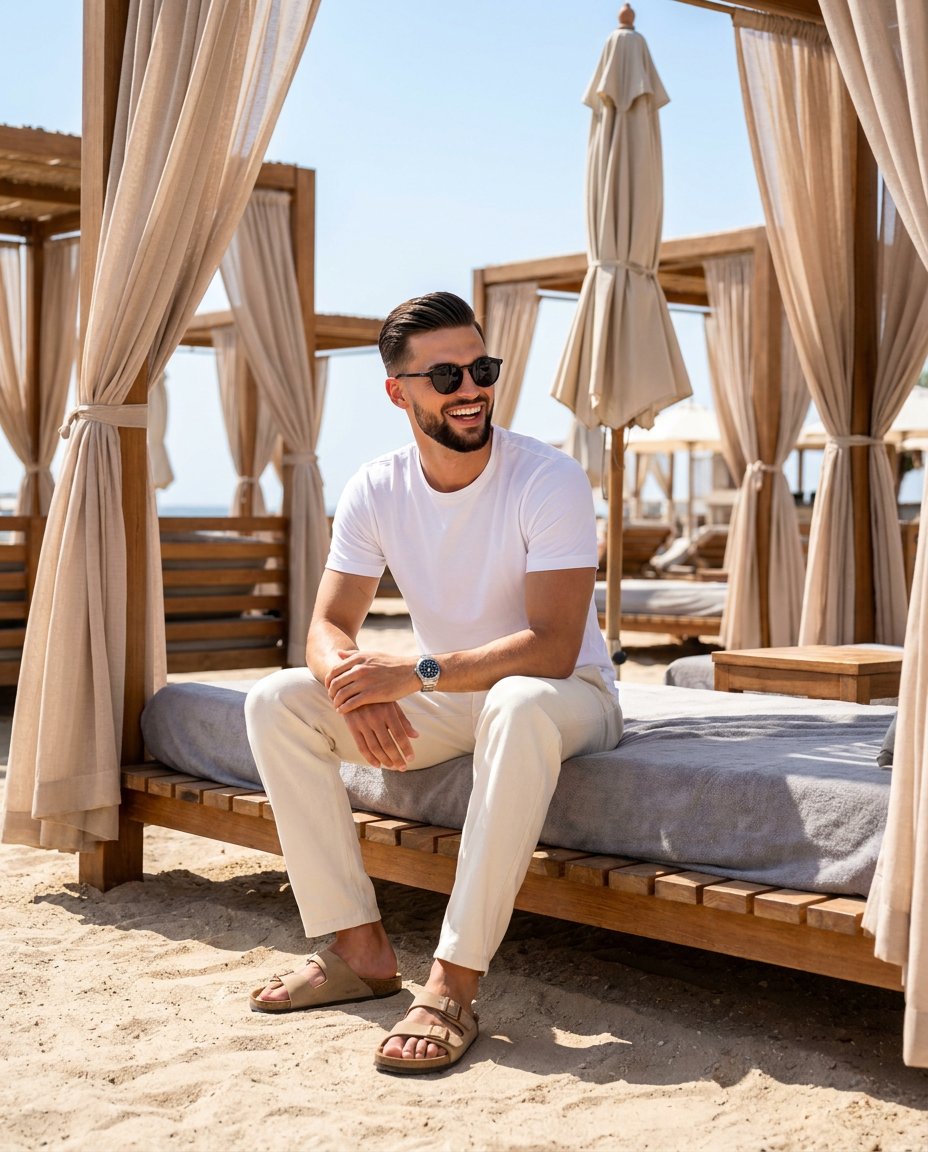 Luxury Beach Club Vacation Portrait — AI image template example