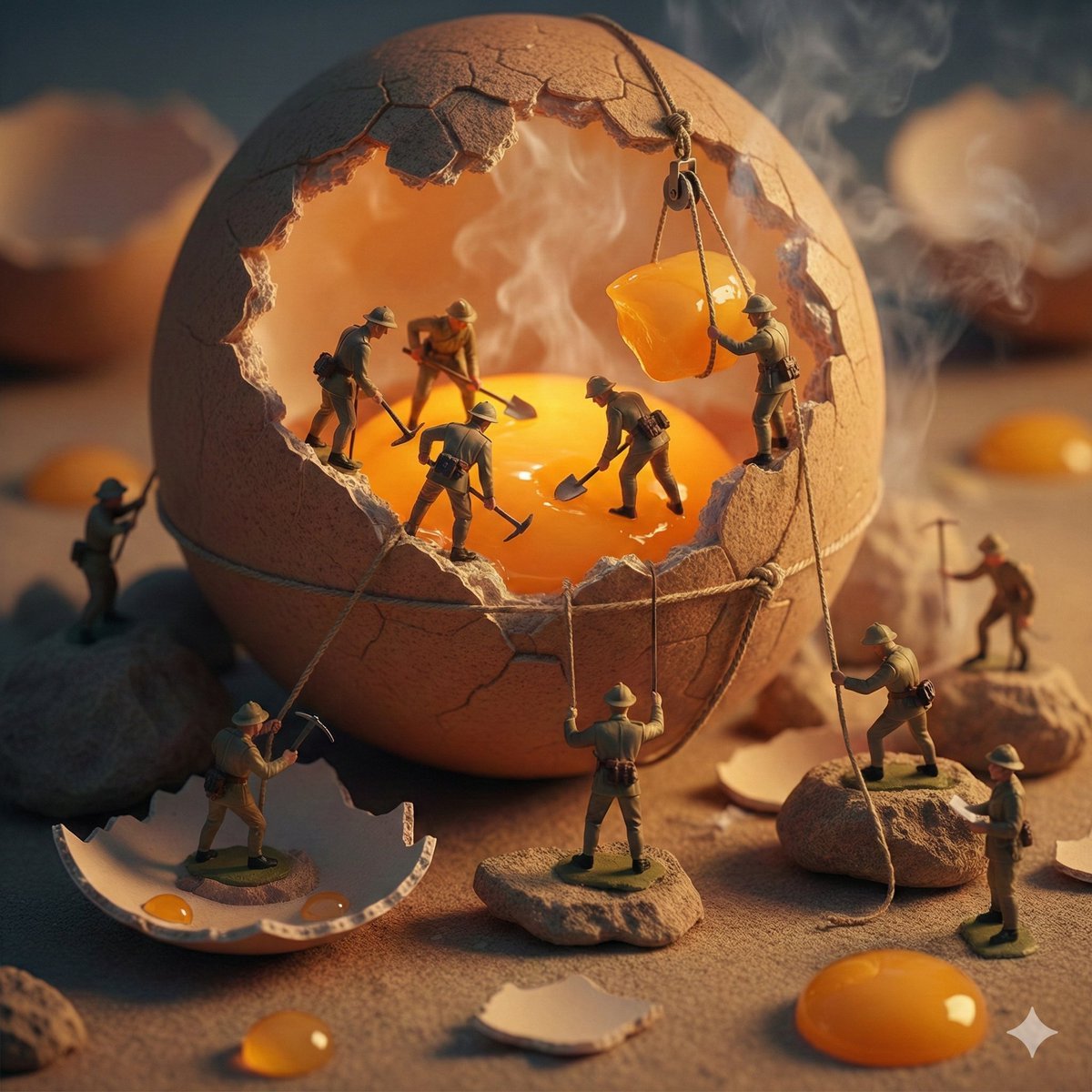 Miniature Toy Soldiers on a Giant Eggshell