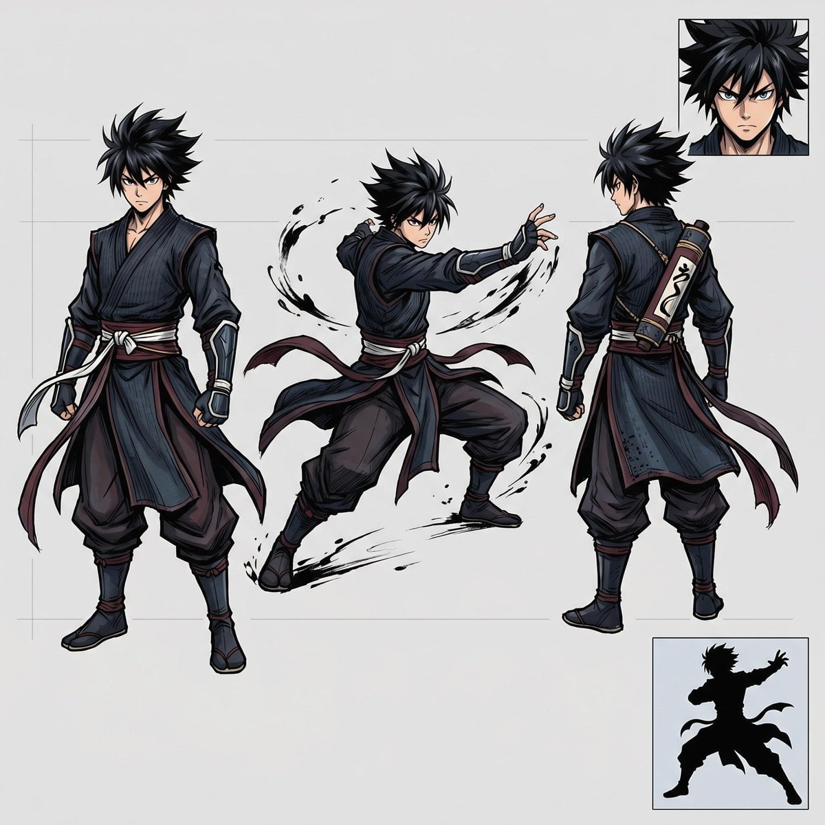 Faceless Shadow Ninja Character Sheet — AI image template example
