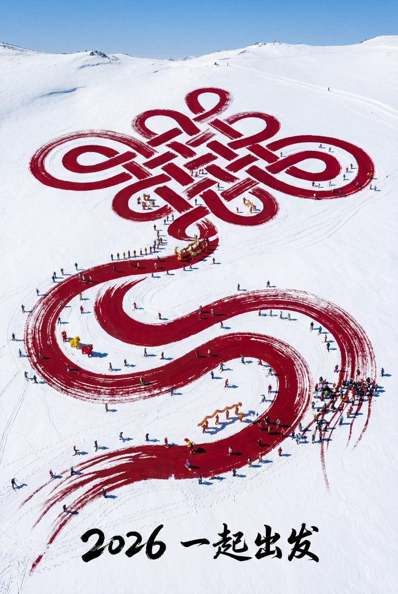 Aerial Art: Chinese Knot Landscape for 2026 Winter Games Prompt