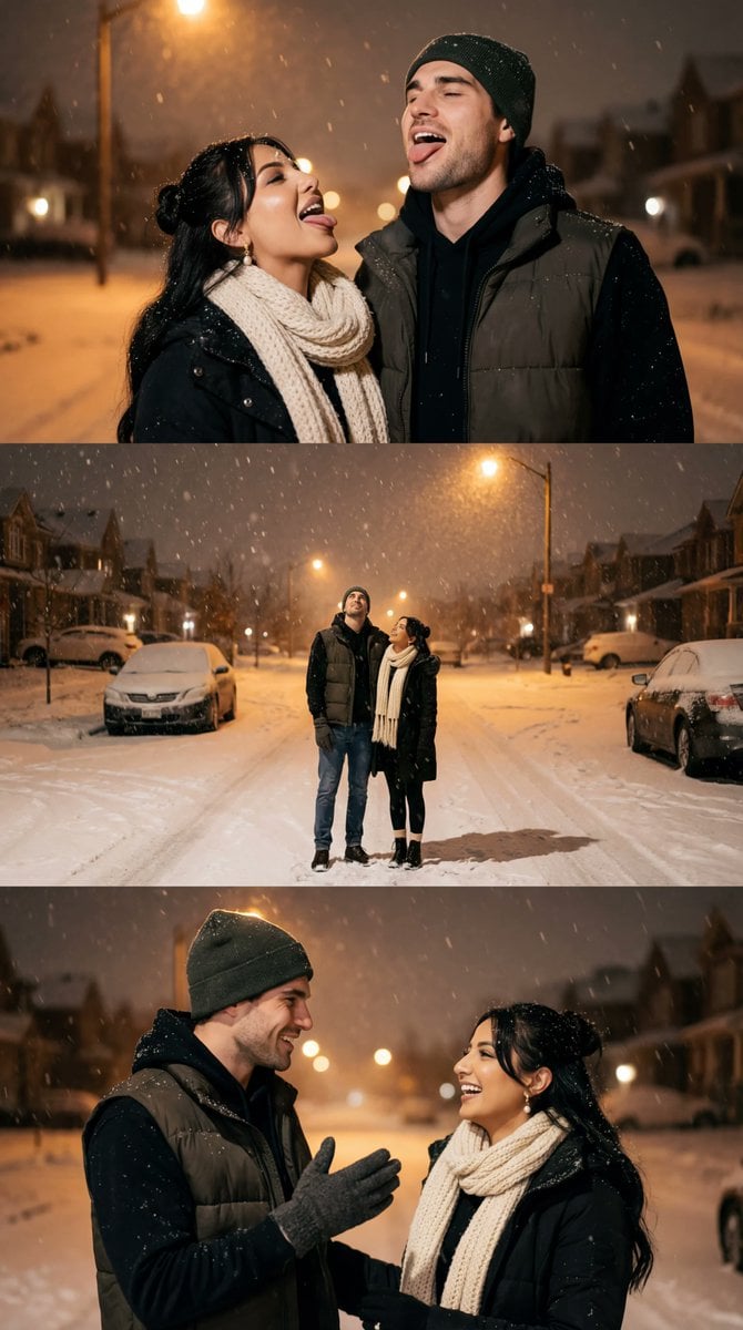 Cinematic Winter Night Couple Triptych