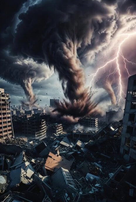 Apocalyptic City with Tornadoes Video Prompt
