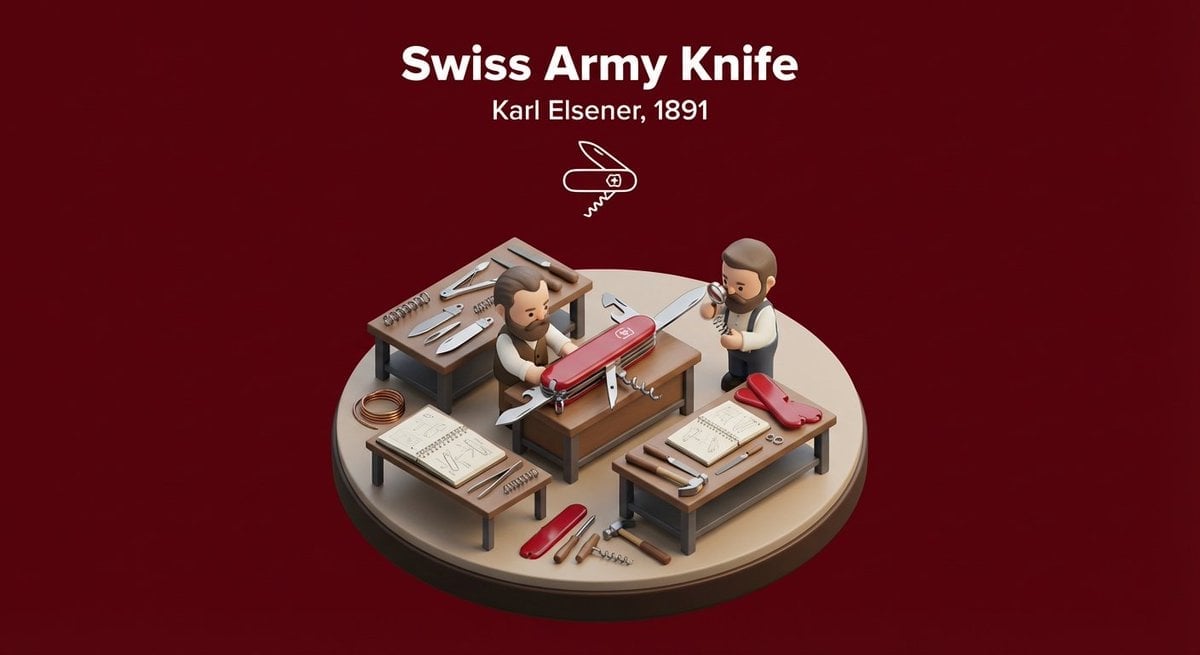 Miniature 3D isometric diorama showing the invention of at the moment