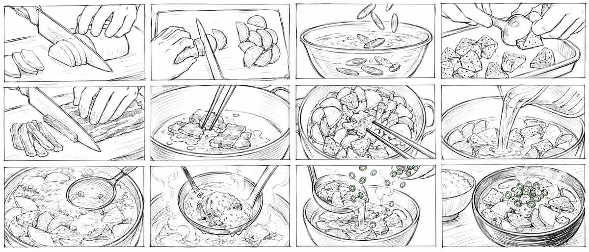 Rough Tonjiru Cooking Storyboard