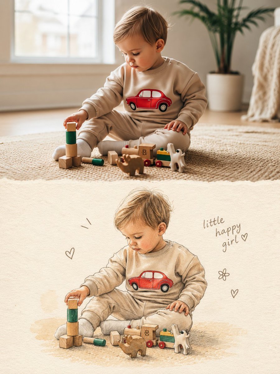 Split Photo and Storybook Illustration