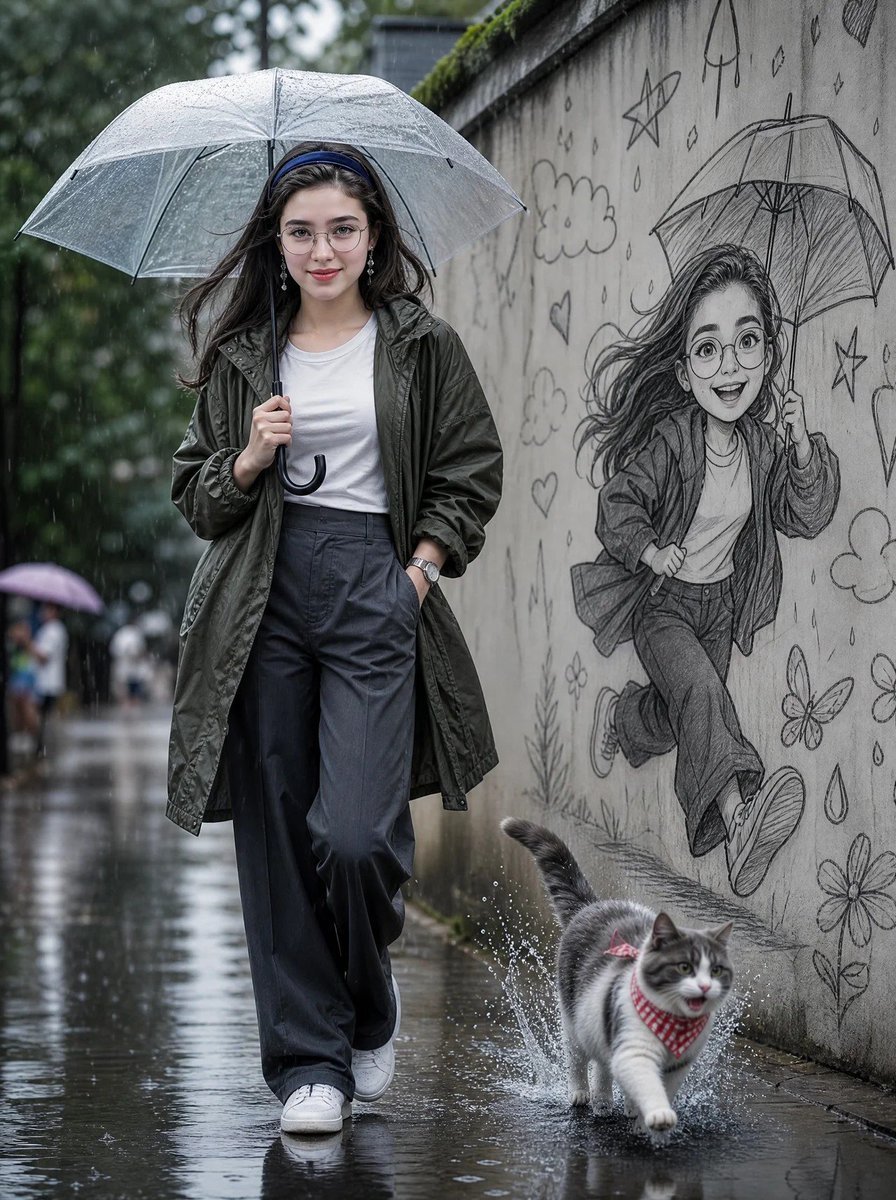 Cinematic Rainy Street Portrait — AI image template example