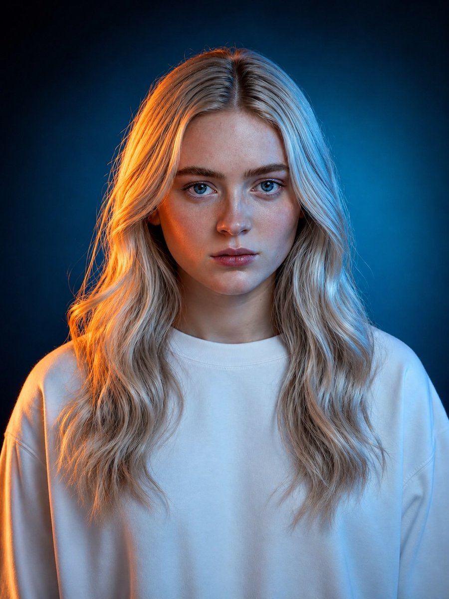 Cinematic Studio Orange and Blue Portrait — AI image template example