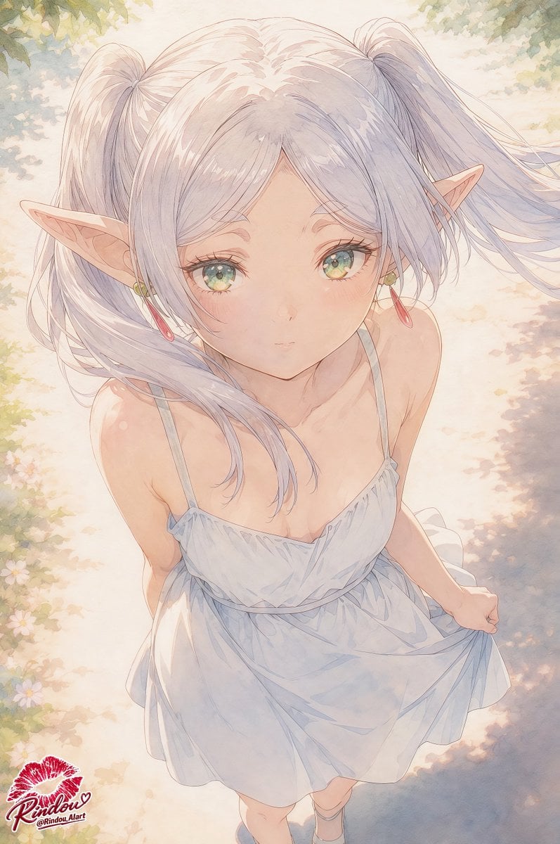 Censored Elf Girl Garden Illustration