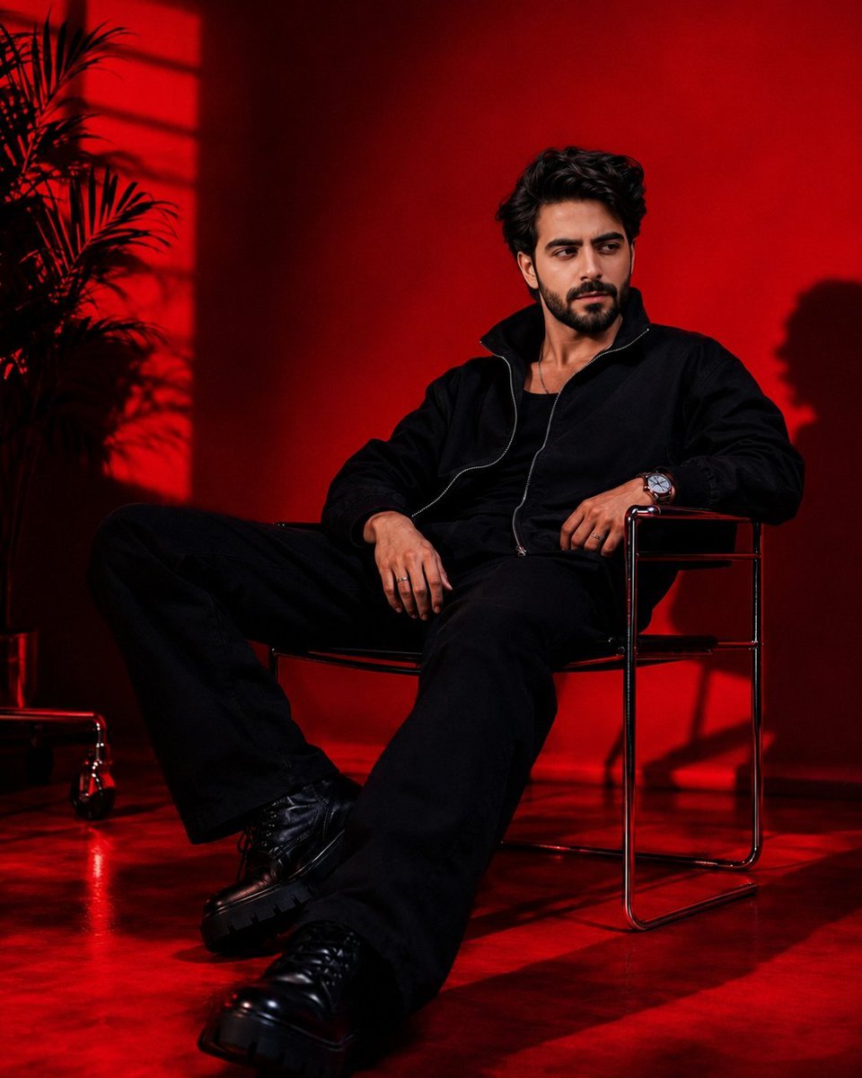 Dramatic Red Studio Portrait — AI image template example