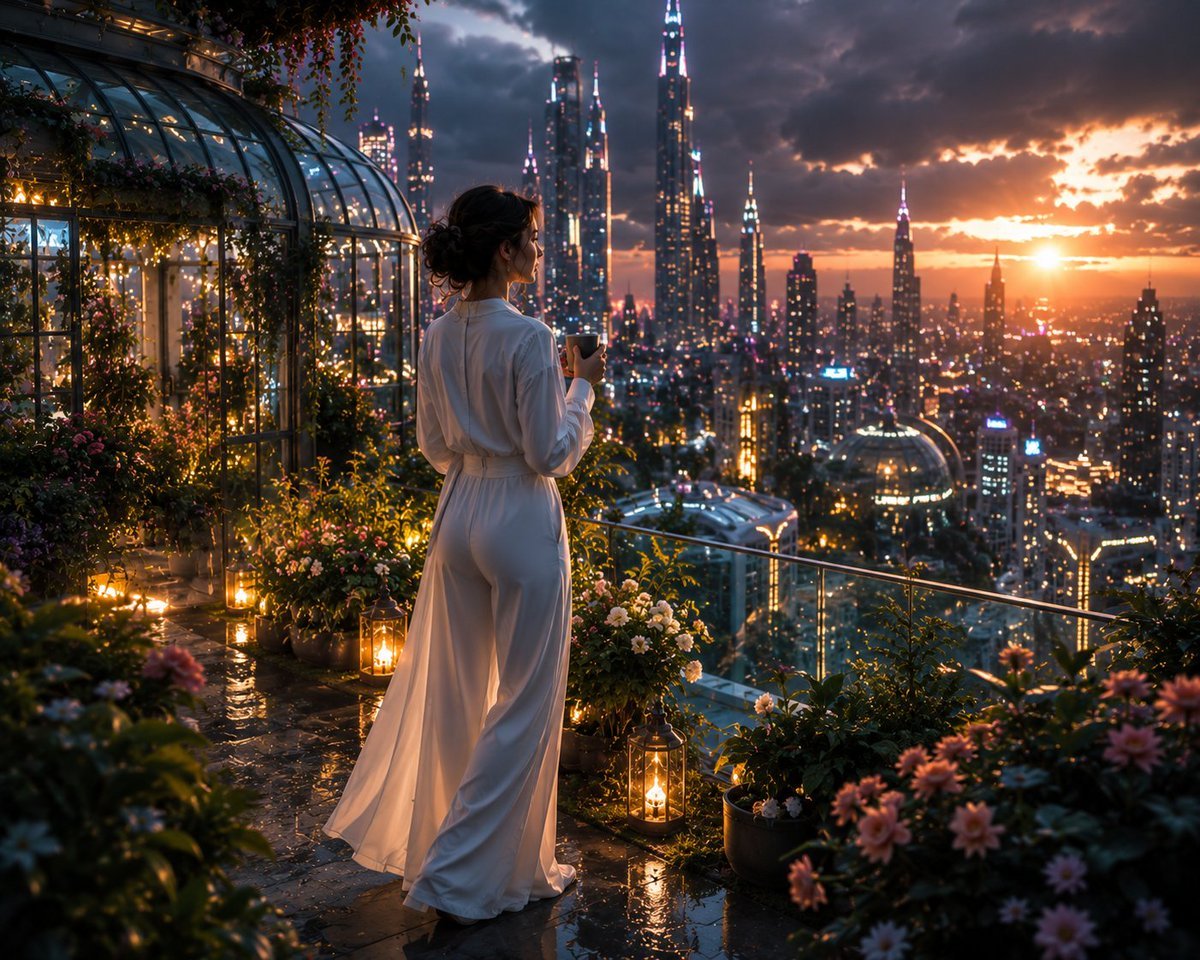 Futuristic Luxury Rooftop Garden — AI image template example