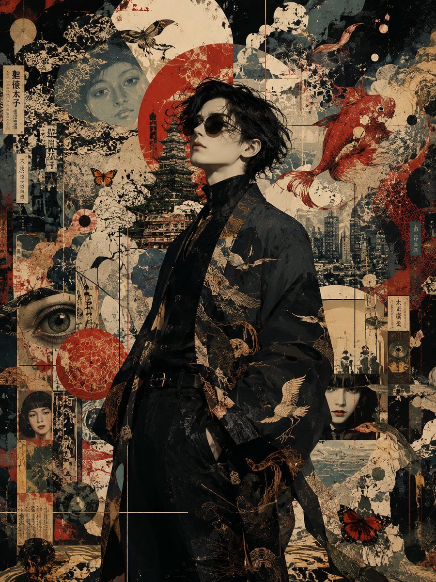 Neo-Noir Japanese Fashion Collage