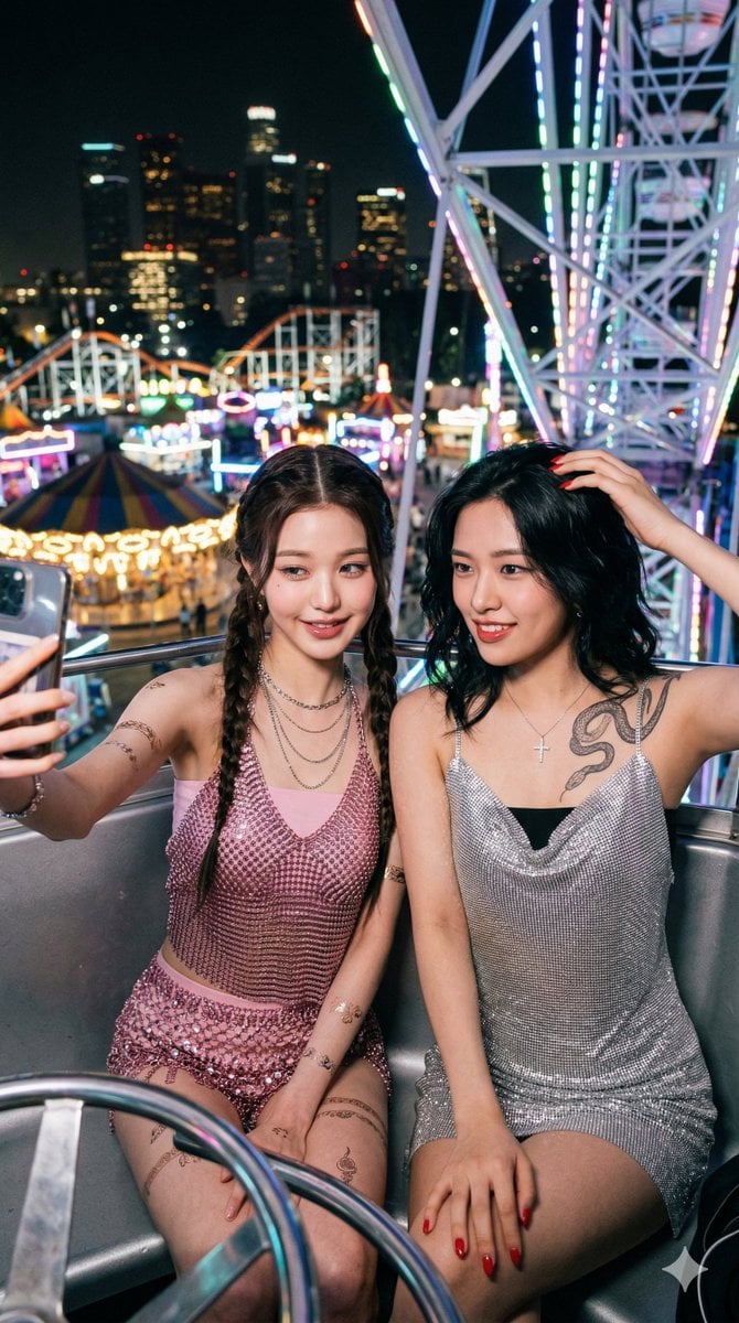 Photorealistic Night Selfie on a Ferris Wheel