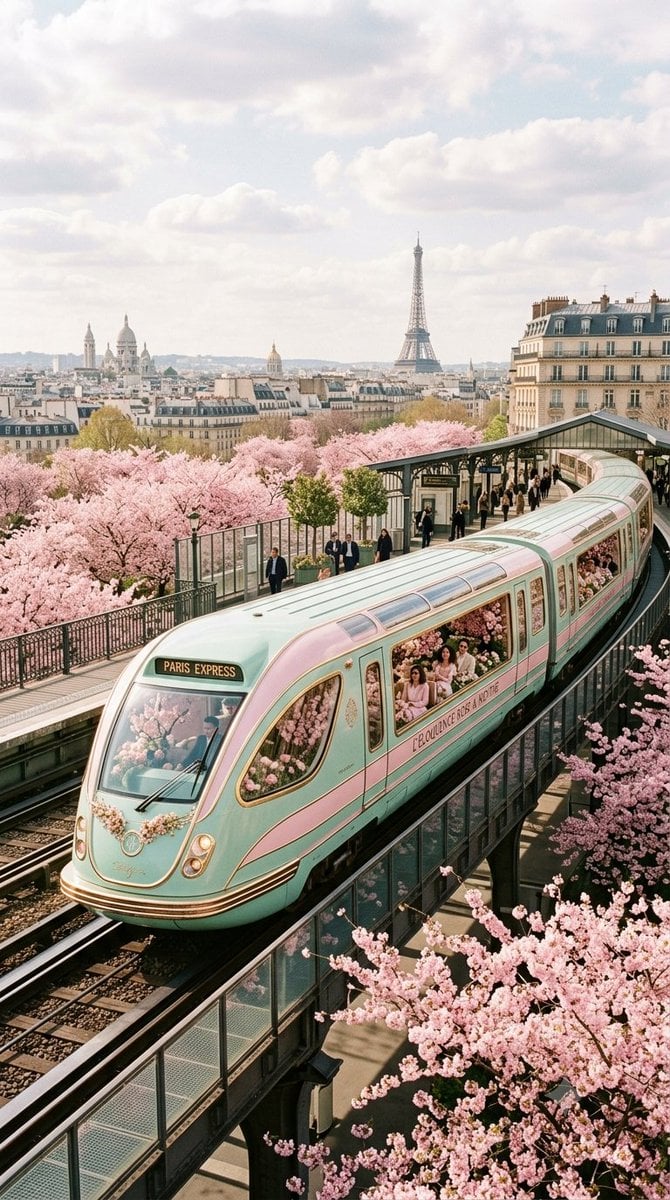 Luxurious Retrofuturistic Train Exterior — AI image template example