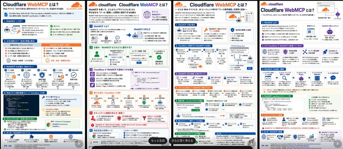 Four Cloudflare WebMCP Infographic Posters — AI image template example