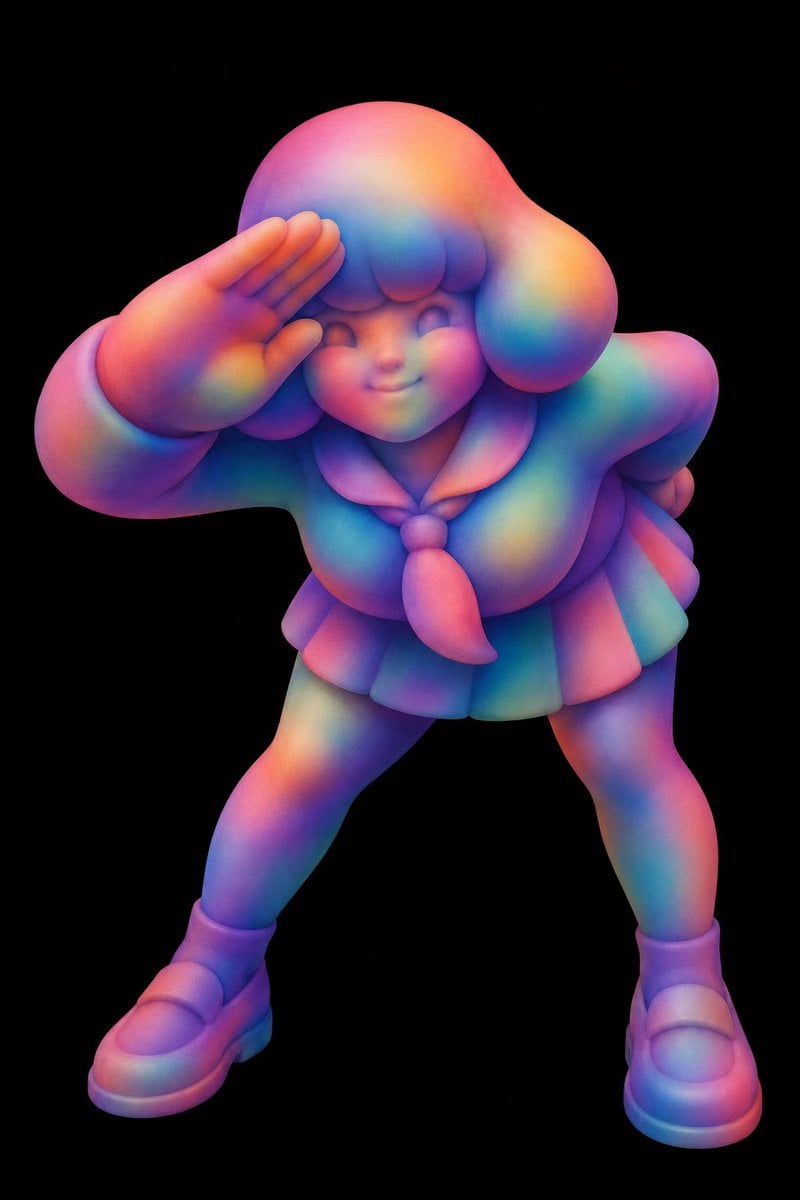 Rainbow Chibi Schoolgirl Figurine — AI image template example