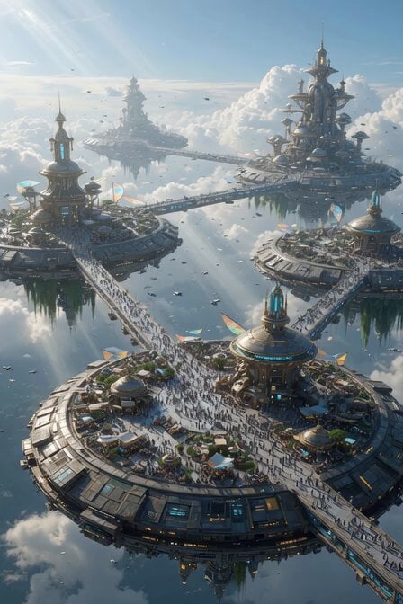 Futuristic Disc Buildings and Walkways