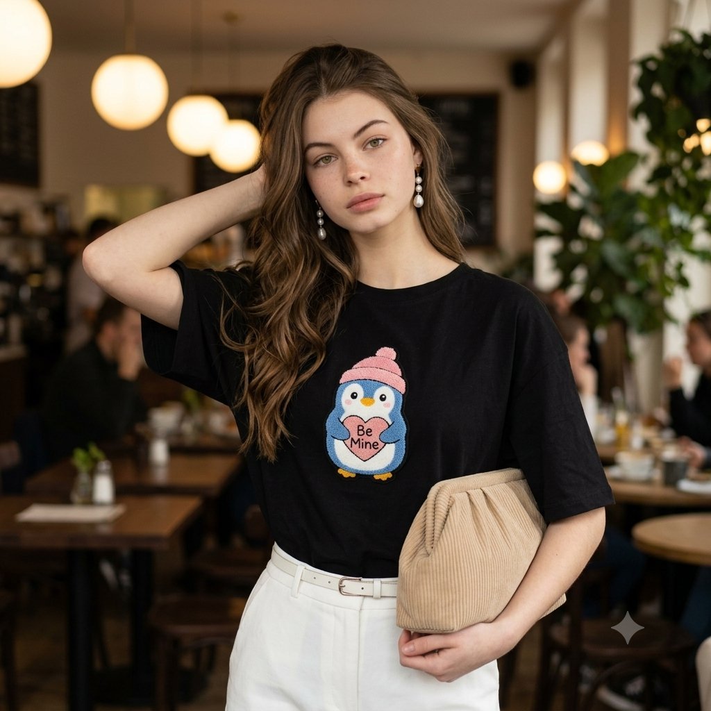 Fashion Editorial Portrait in Cafe — AI image template example
