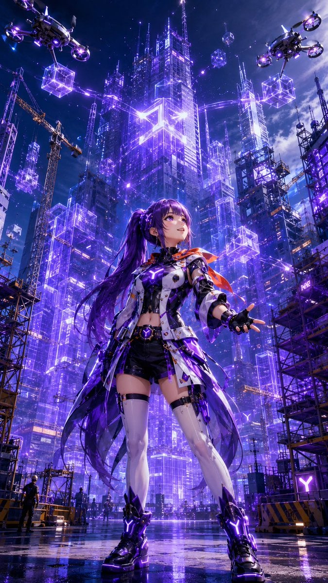 Cyberpunk Anime Heroine Megacity