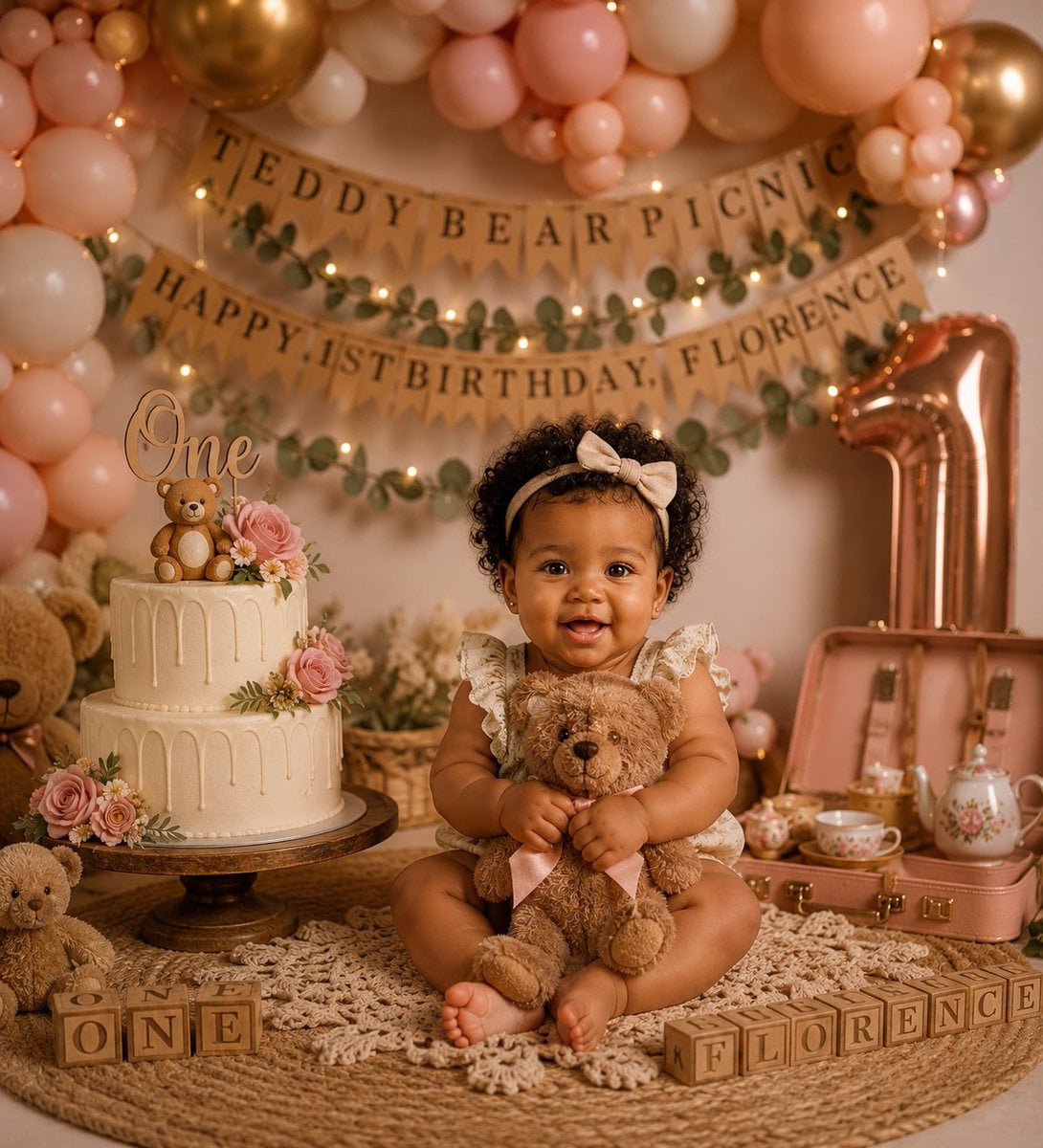 Teddy Bear Picnic Birthday Banner — AI image template example