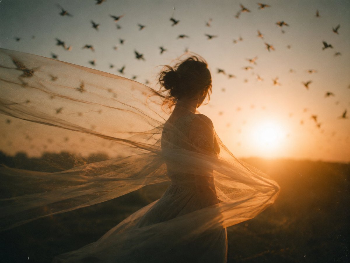 Dreamy Golden Hour Silhouette — AI image template example