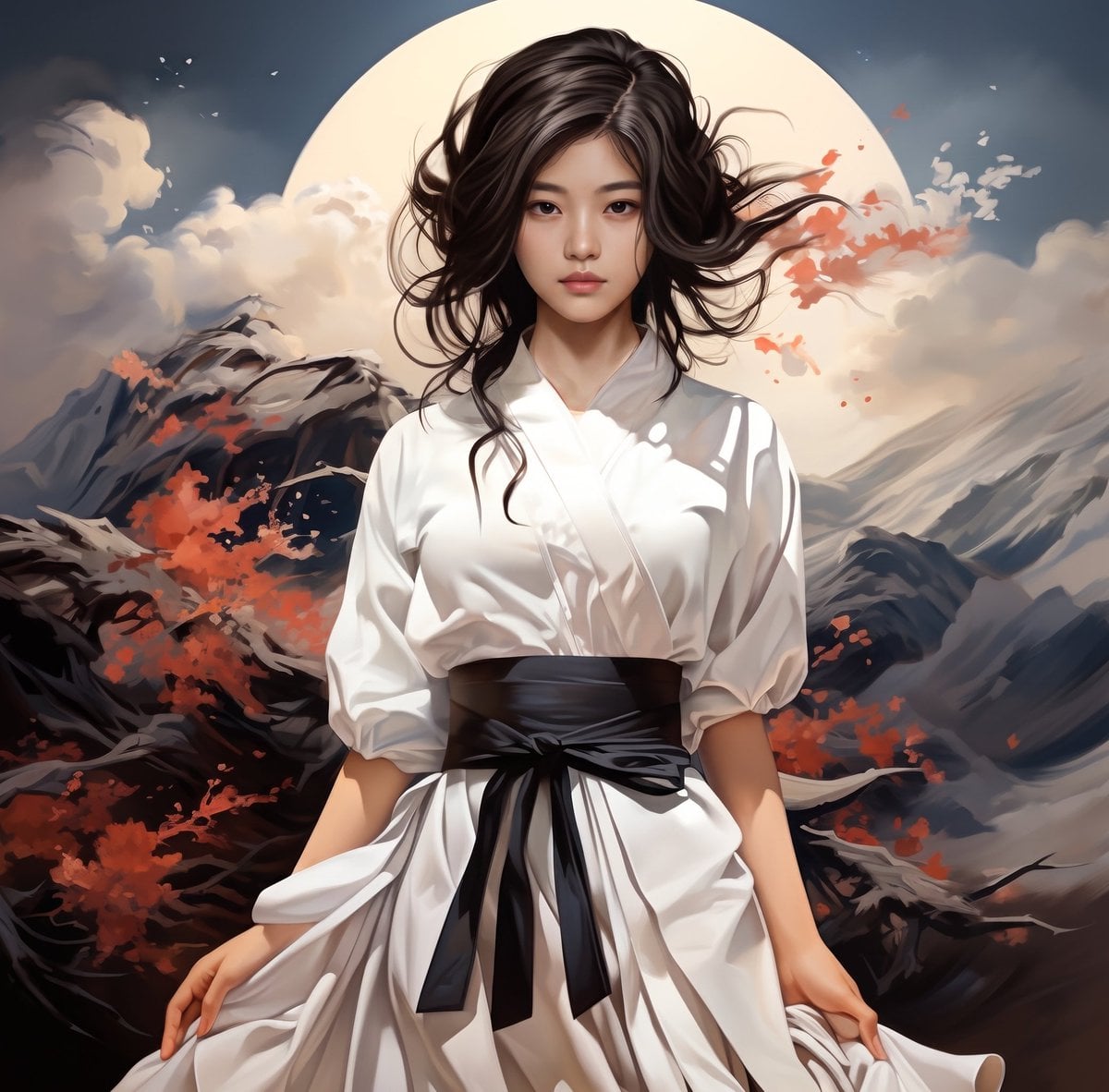 Anime Fine Art Moonlight Mountains
