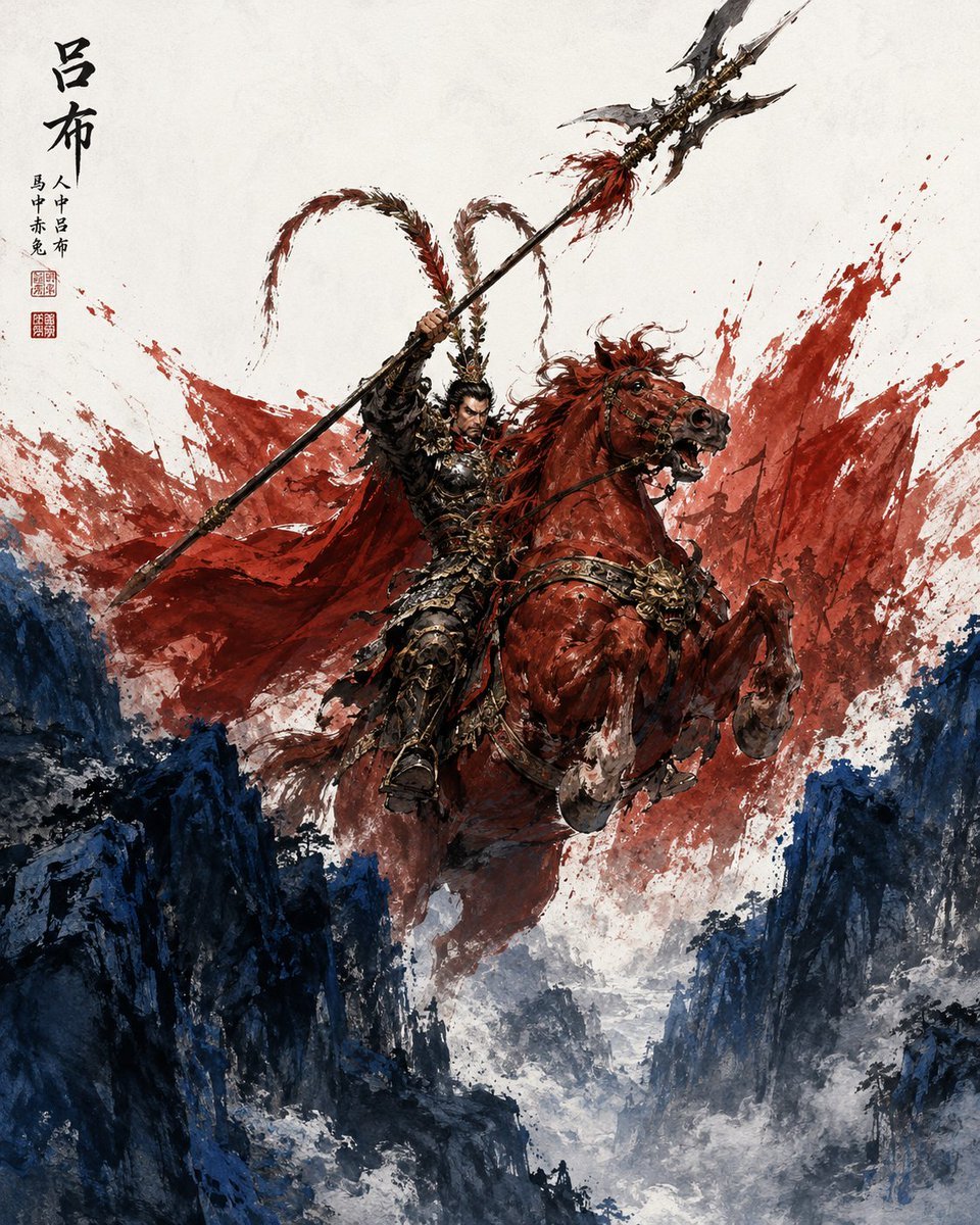 Lu Bu Ink Wash Warrior — AI image template example