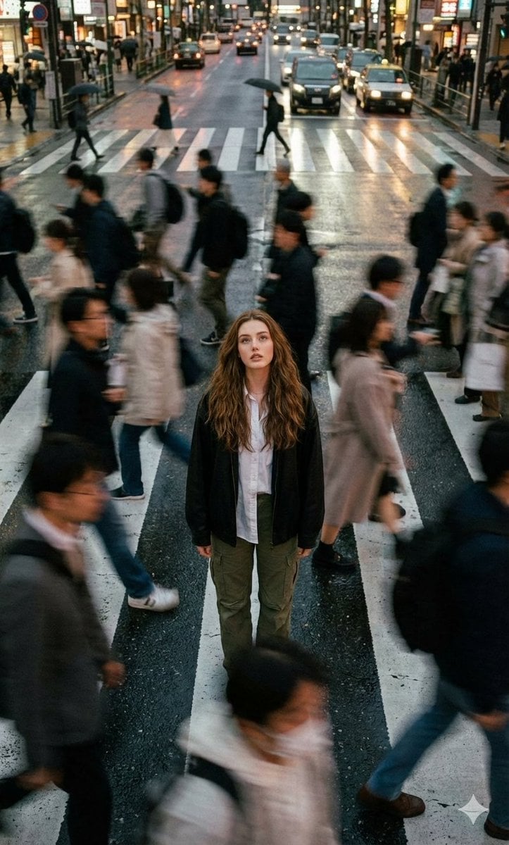 Cinematic street photography capturing a moment in motion with a crowd