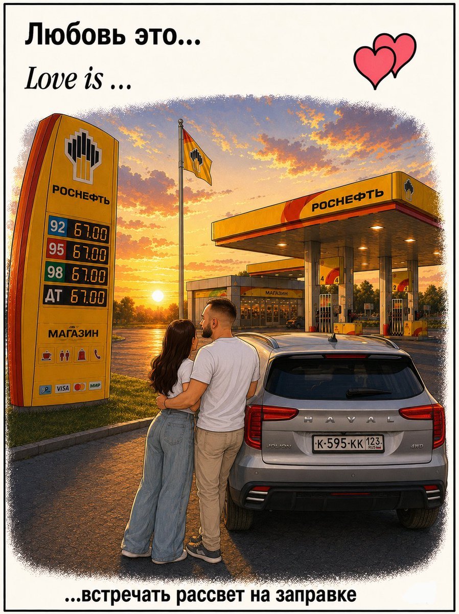 Love Is Gas Station Sunrise Poster — AI image template example
