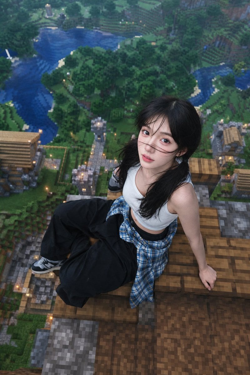 Minecraft Rooftop Aerial Portrait