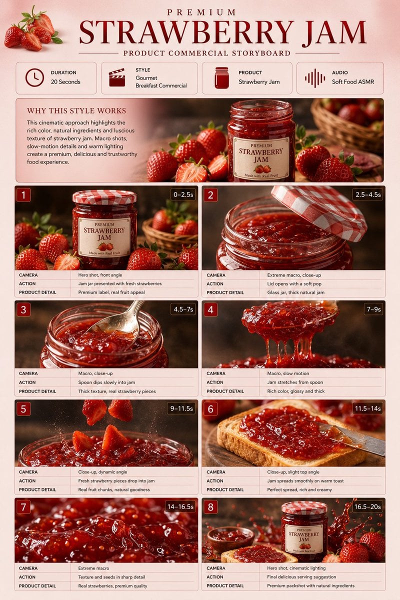 Premium Strawberry Jam Storyboard — AI image template example