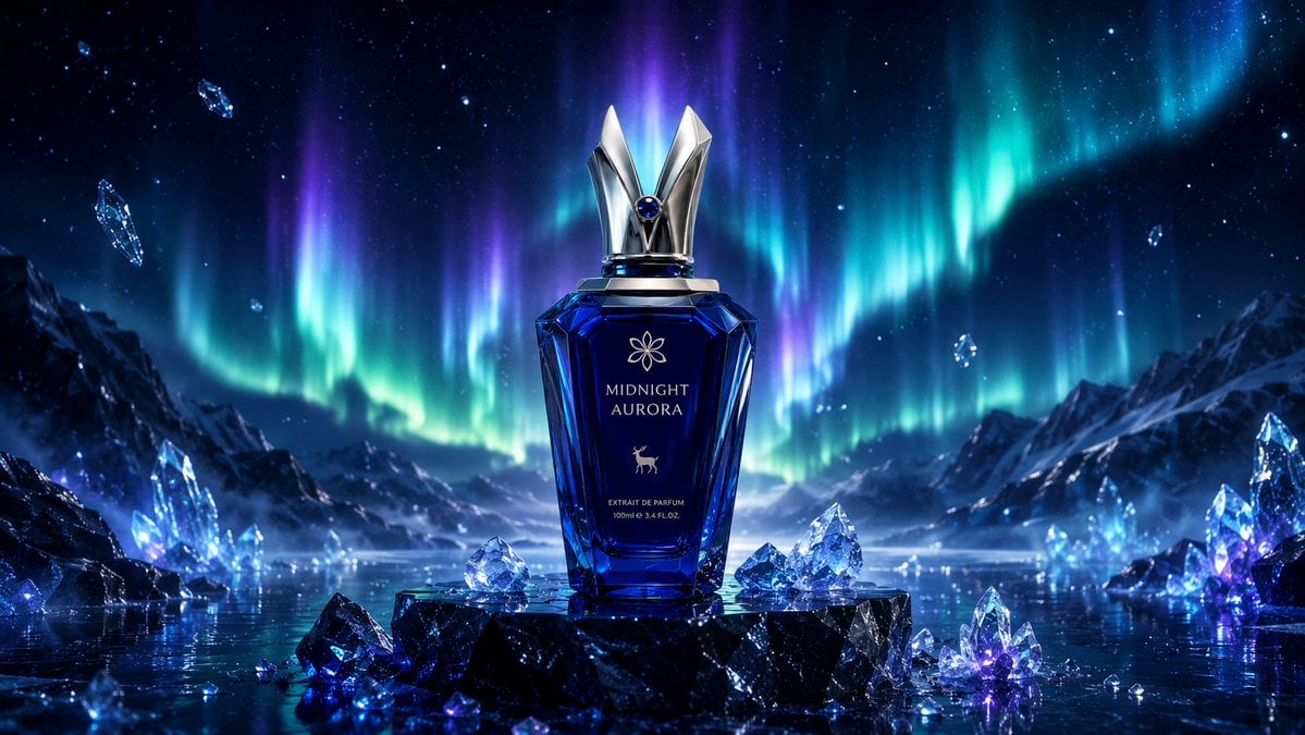 Midnight Aurora Luxury Perfume Ad reference image 1