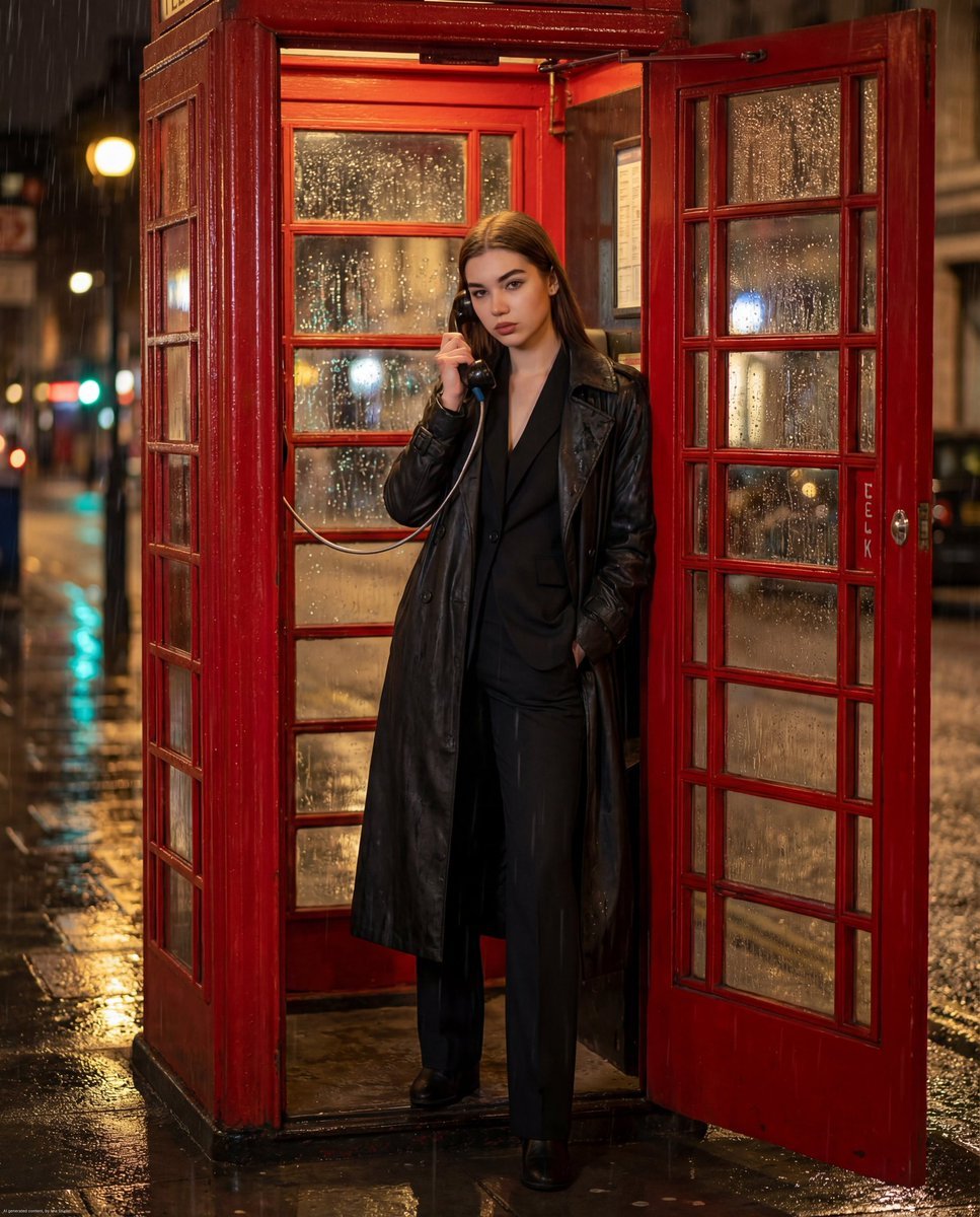 Ultra-photorealistic cinematic night scene of a confident woman standing