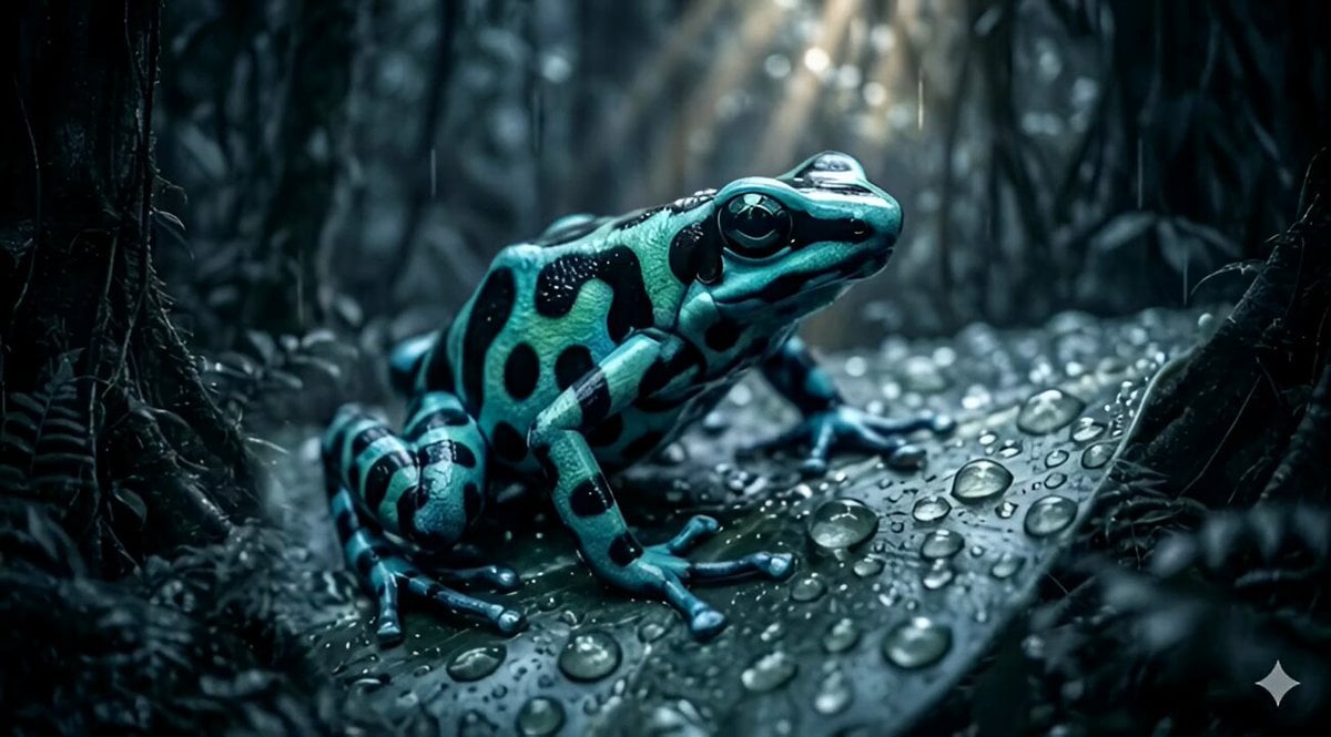 Macro push-in video of a poison dart frog