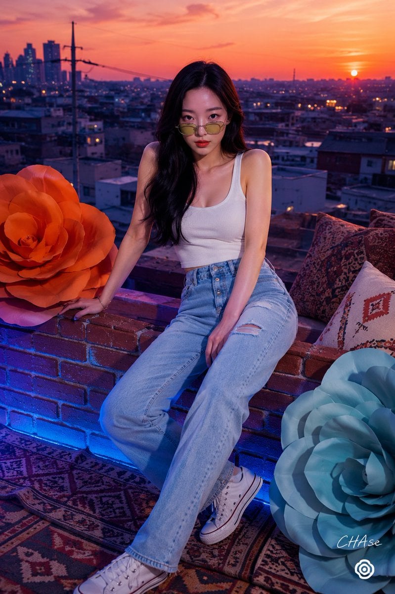Retro City Pop Rooftop Portrait — AI image template example